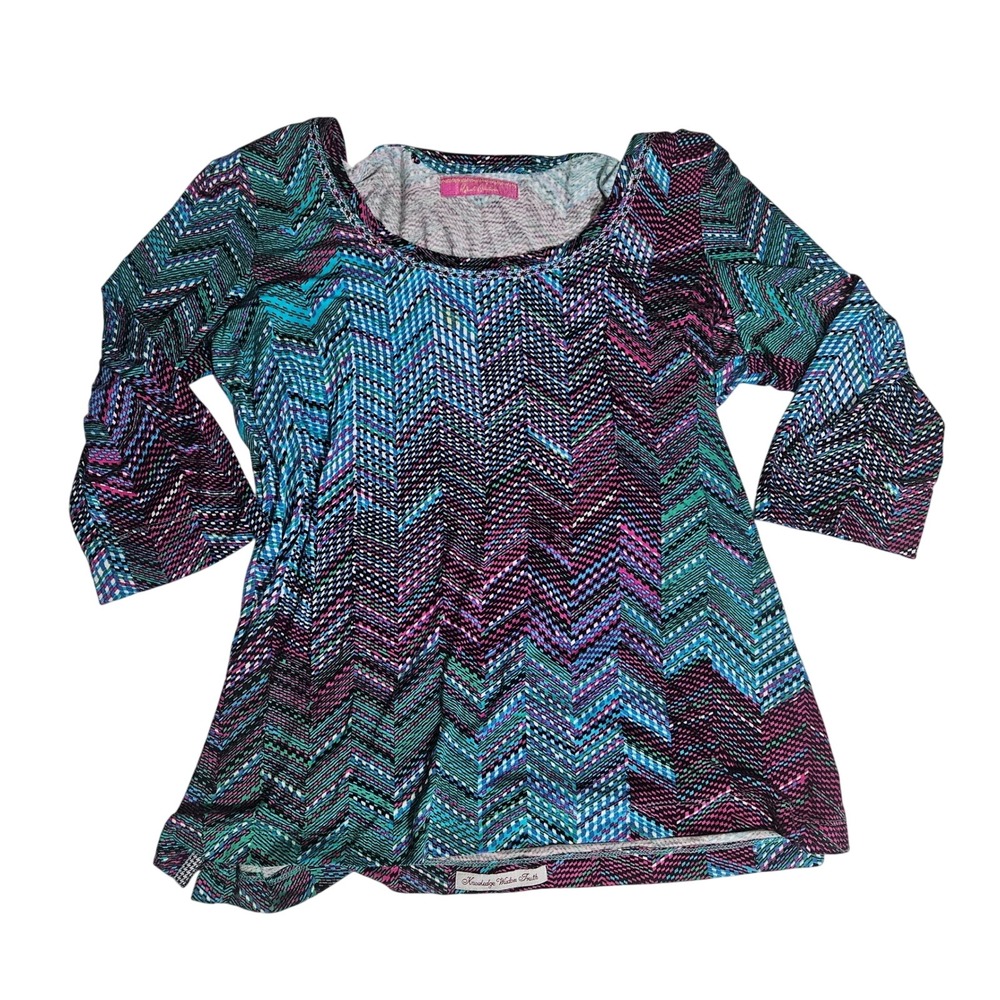 Robert Graham Knowledge Wisdom Truth Womens Chevron Print Long Sleeve Top Large
